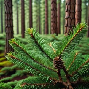 Kolorowe kwiaty w cieniu świerka